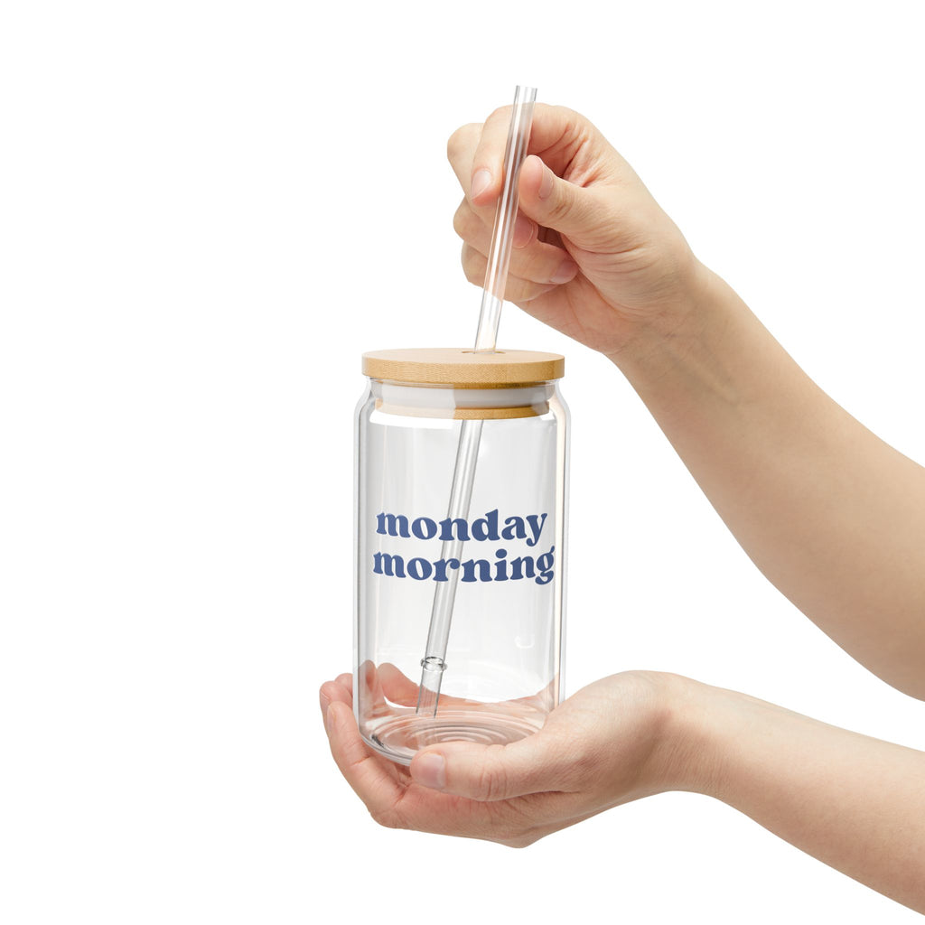 Monday Morning Glass Cup W/ Straw